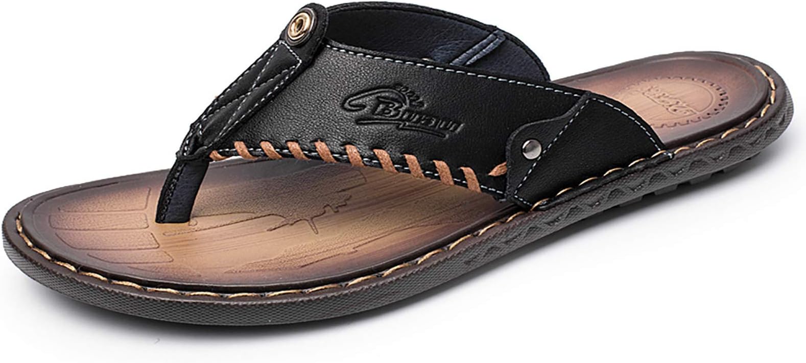 Mens Flip Flops Casual Leather Home Sandals For Mens Rubber Sole Slippers