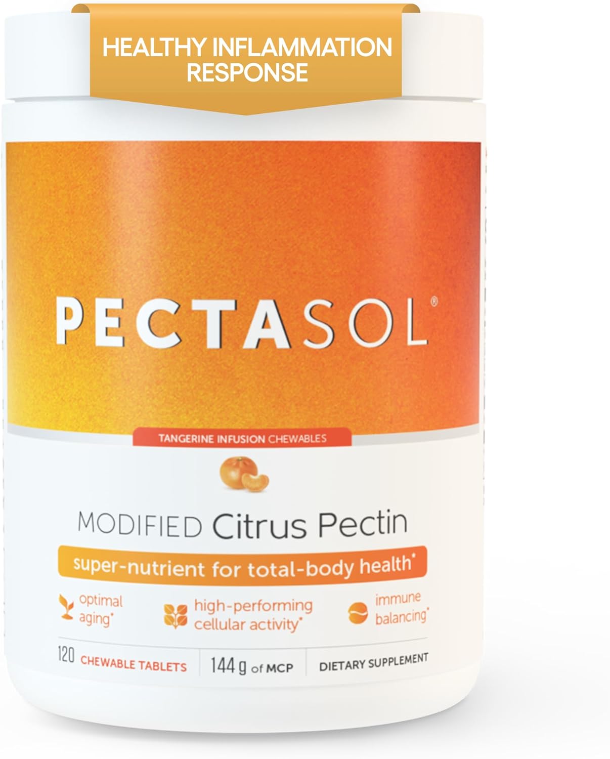 EcoNugenics PectaSol Modified Citrus Pectin  120 Tangerine Chewable Tablets  Total-Body Health Supplement to Support Heart, Immune System, Inflammation Response + Maintain Healthy Galectin-3 Levels