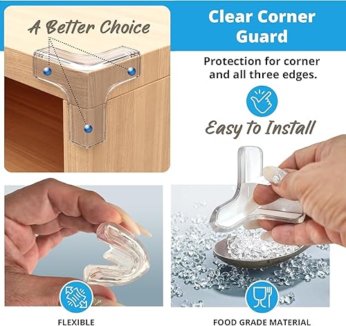 Miniatura 5 de Protectores de seguridad para esquinas y bordes para muebles, protector de borde de 16 pies y 4 protectores de esquinas transparentes a prueba de