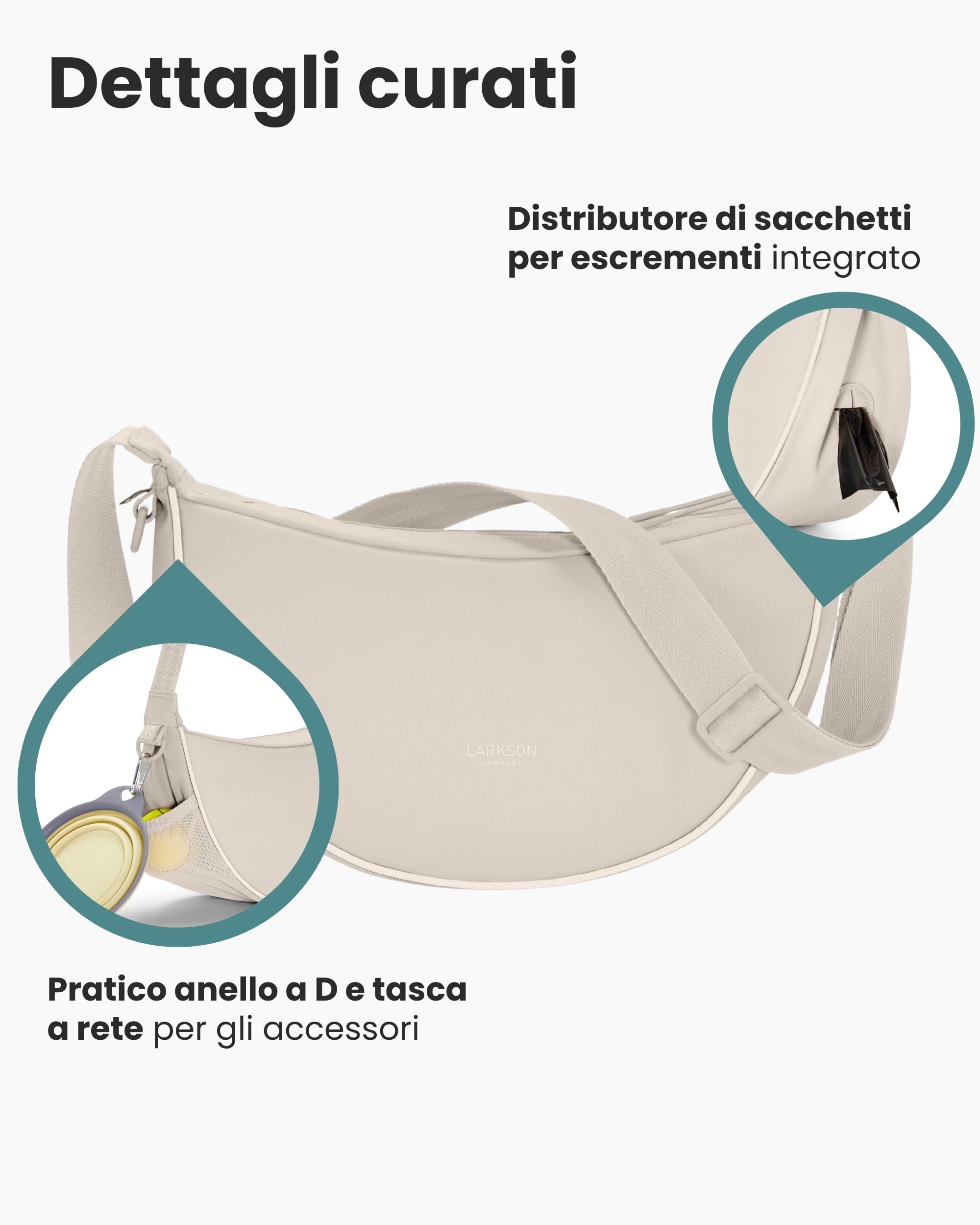 LARKSON Half Moon Bag Borsa per Cani Beige - Fiete - Sacchetti per Addestramento Cani - Tasca Porta Snack con Dispenser di Sacchetti per i Bisogni - Borsa Riflettente per Passeggiate - Idrorepellente