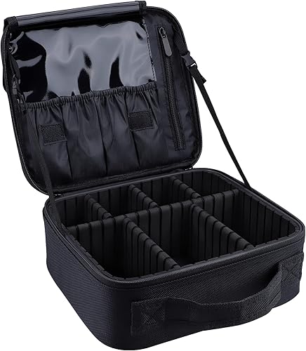 Estuche de maquillaje de viaje, bolsa de maquillaje grande de 16 pulgadas, estuche de maquillaje profesional con correa ajustable, caja de