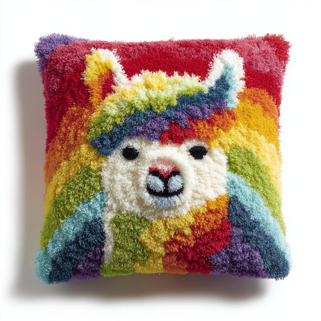 Kitquiver Animal Latch Hook Cushion Craft Kits Colorful Alpacas DIY Latch Hook Kits Pillow Needlepoint Cushion Kit for Home Décor Needlework Set for Adult Beginners 17x17In
