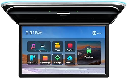 XTRONS Android - Reproductor de techo para automóvil con pantalla IPS de 17.3 pulgadas de ancho, monitor de montaje en techo de coche con altavoces