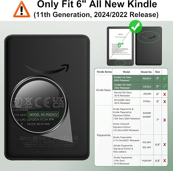 MoKo 360° Rotating Case for 6" All-New Kindle (11th Generation-2024/2022 Release), Clear Back Detachable Magnetic Protective Adjustable Stand Cover with Auto Wake/Sleep, Midnight Green - 2