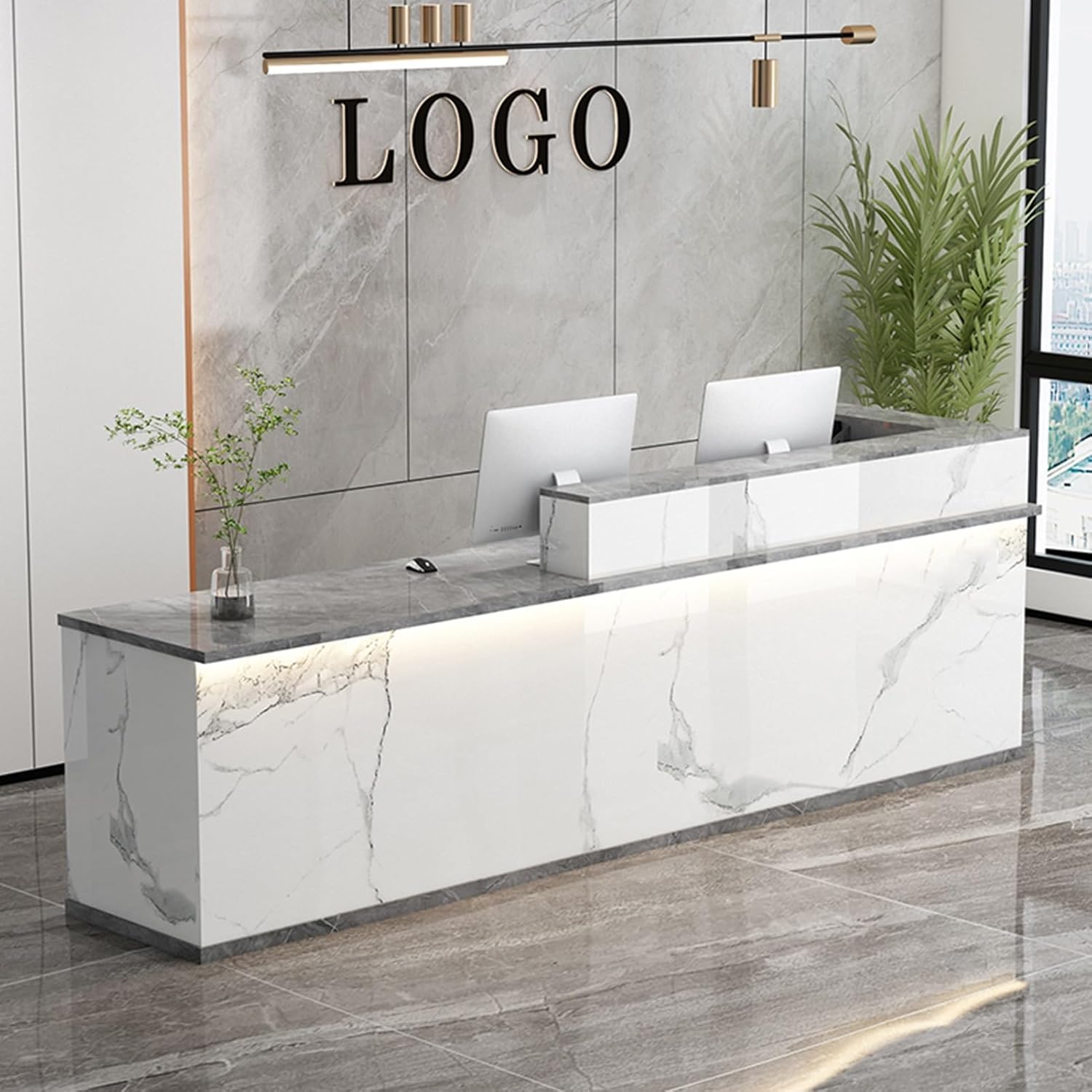 Amazon.com: YVYKFZD Reception Desk, Reception Counter Desk with LED ...