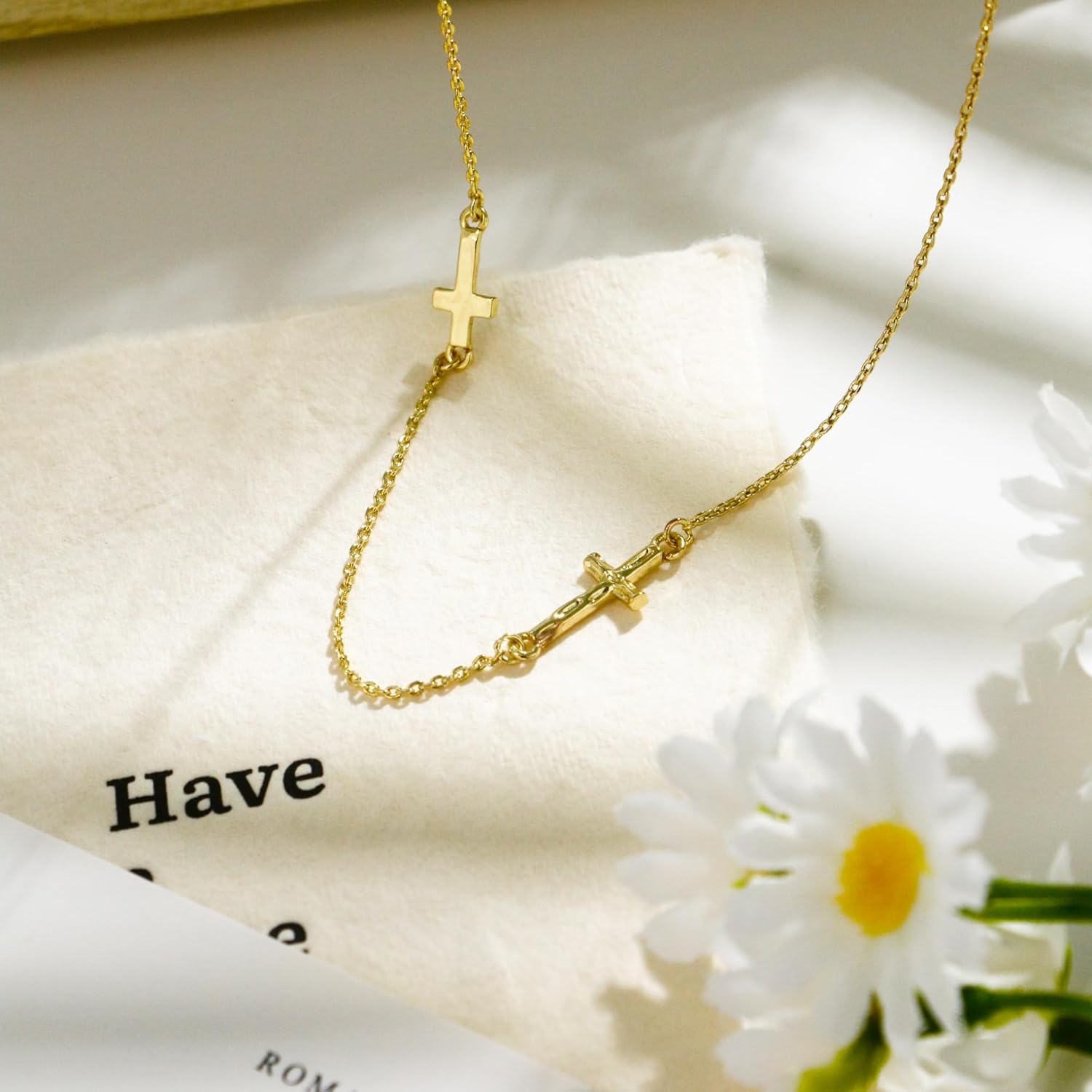 Miss Glorael 14K Gold-Plated Double Cross Necklace for Women, Layered Dainty Cross Pendant, Elegant Gift Jewelry - Image 4