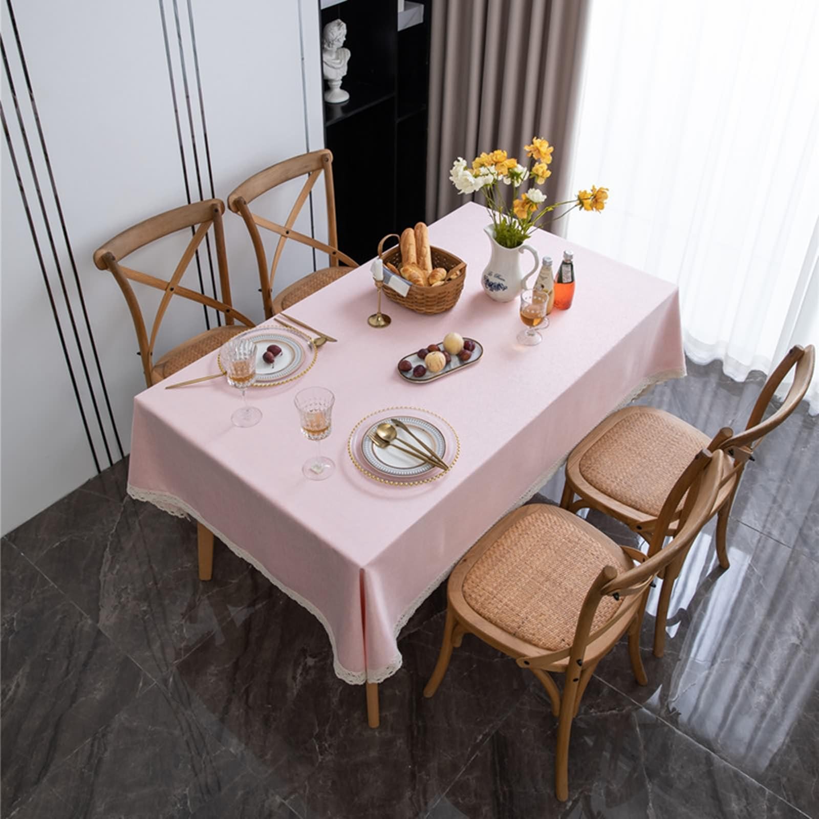 Tovaglia Da Tavola Elegante, Tovaglie 140 x 140 cm Orlo in pizzo in Poliestere Tovaglia per La Decorazione della Casa CucinaRosa