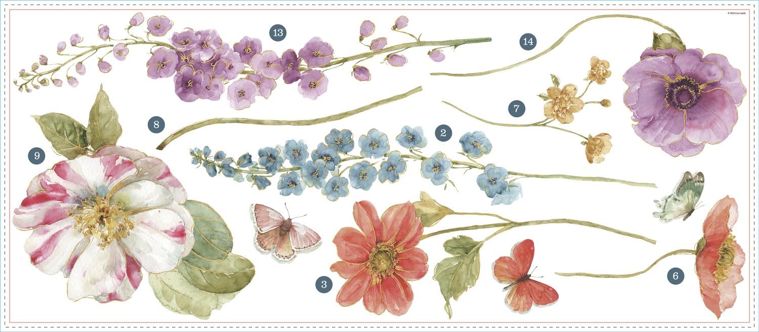 RoomMates RMK3261GM Lisa Audit Garden Flowers Peel and Stick Giant Wall Decals
