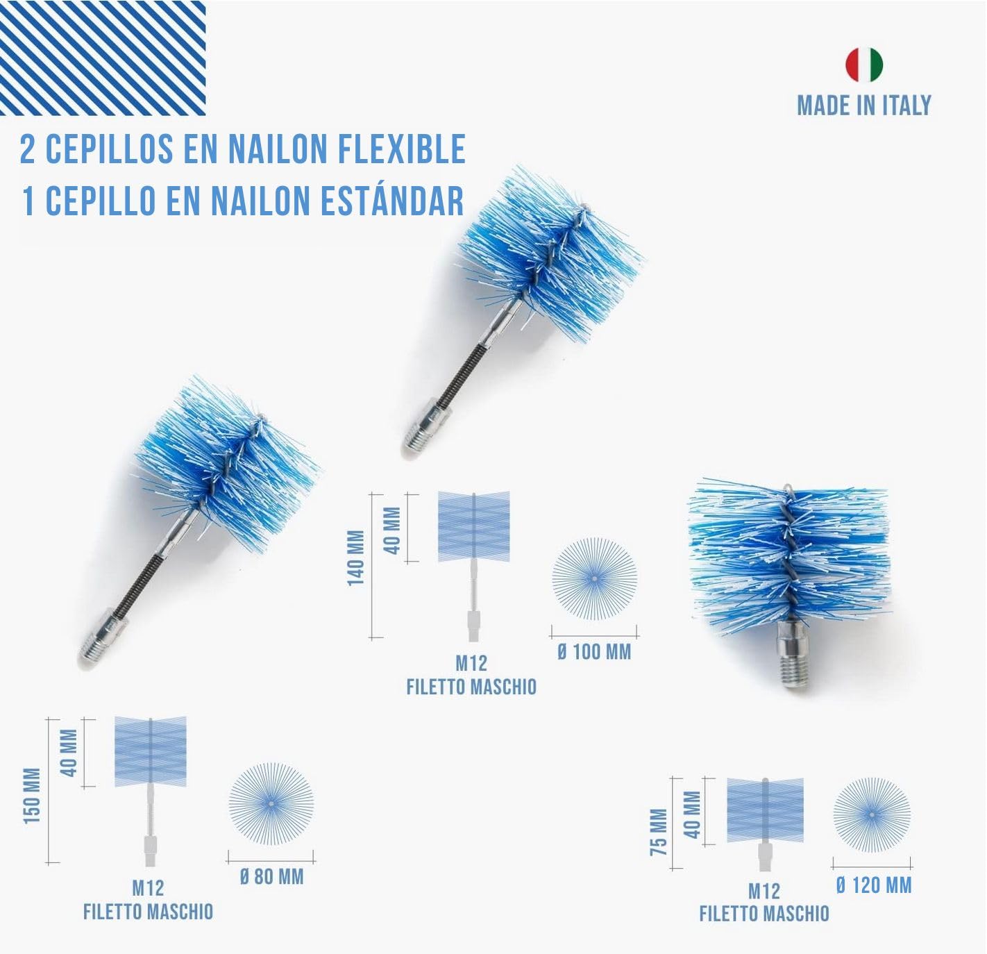 BARETTO Flex Kit Deshollinador Estufa de Pellets 6 Metros Ø 80-100-120 mm