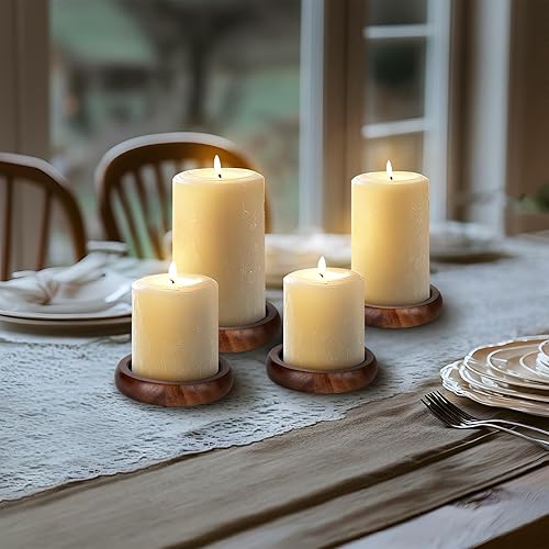 Miniatura 6 de Juego de 4 portavelas para velas de pilar, portavelas de madera de granja, soporte de vela de madera rústica, bandeja de velas decorativa para sala