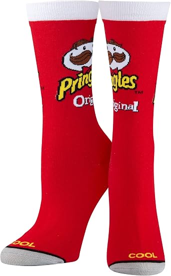 Cool Socks, Pringles Chips Can, Womens Crew Length, Funny Graphic Print- Large