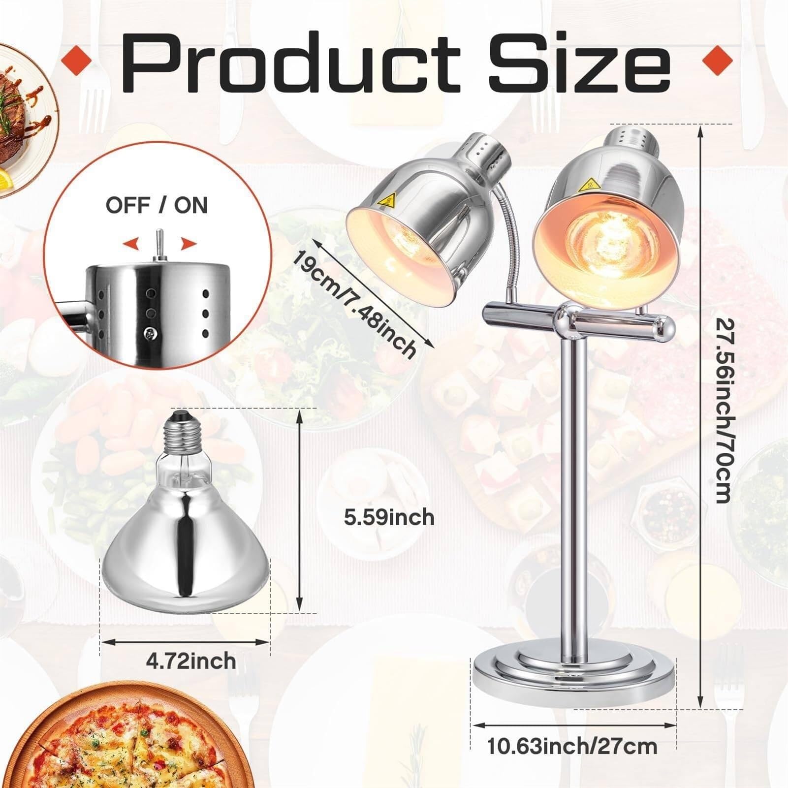 Lampada isolante for alimenti da tavolo da 250 W, lampada isolante for mensa, lampada riscaldante for alimenti for la conservazione degli alimenti, riscaldamento, mensa, cucina for feste, argento(Silv