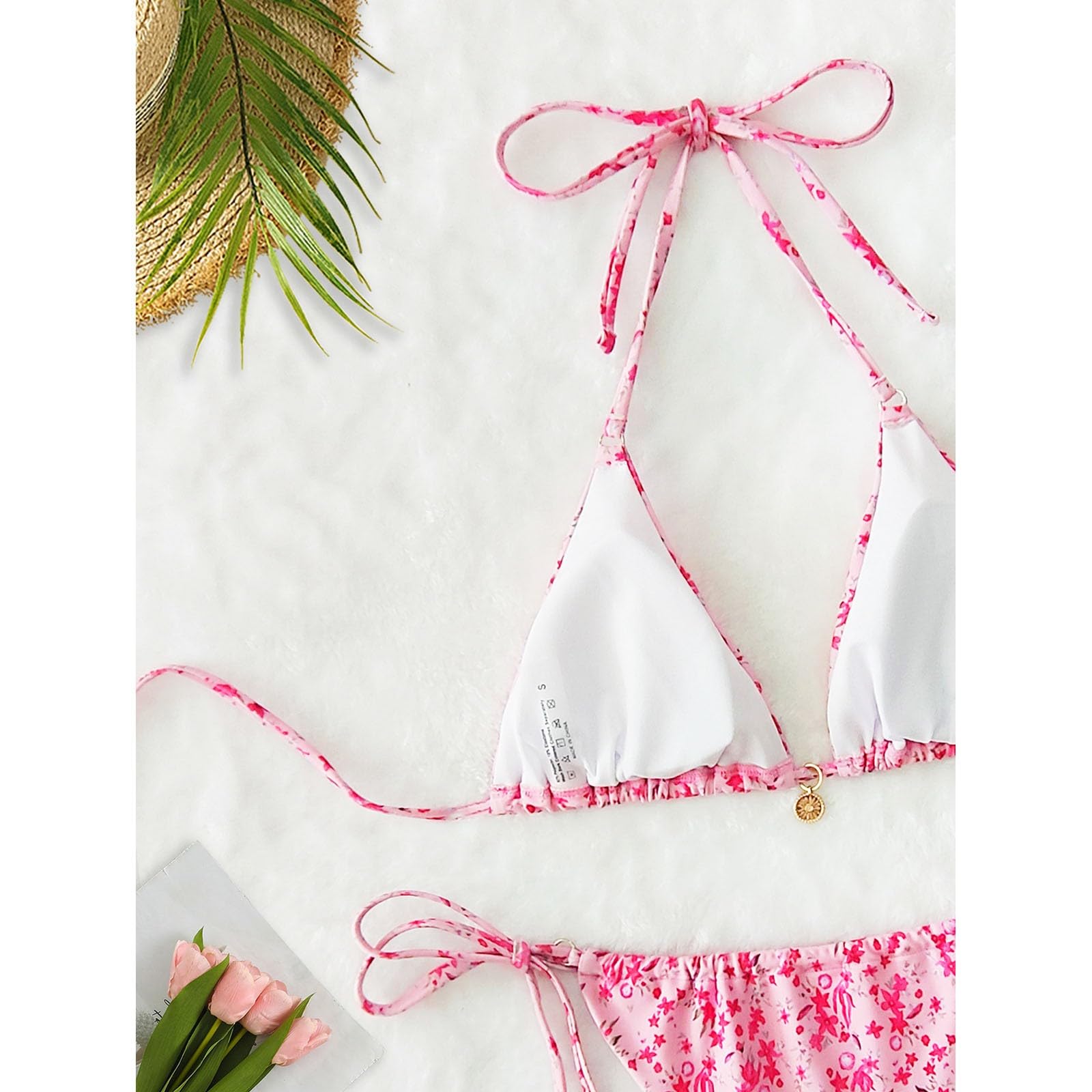 Bikini Conjunto De for Mujer Traje Baño Dos Piezas con Cuello Halter Triángulo Sexy Tanga Cordones Laterales, Rojo (Rojo Sandía), L
