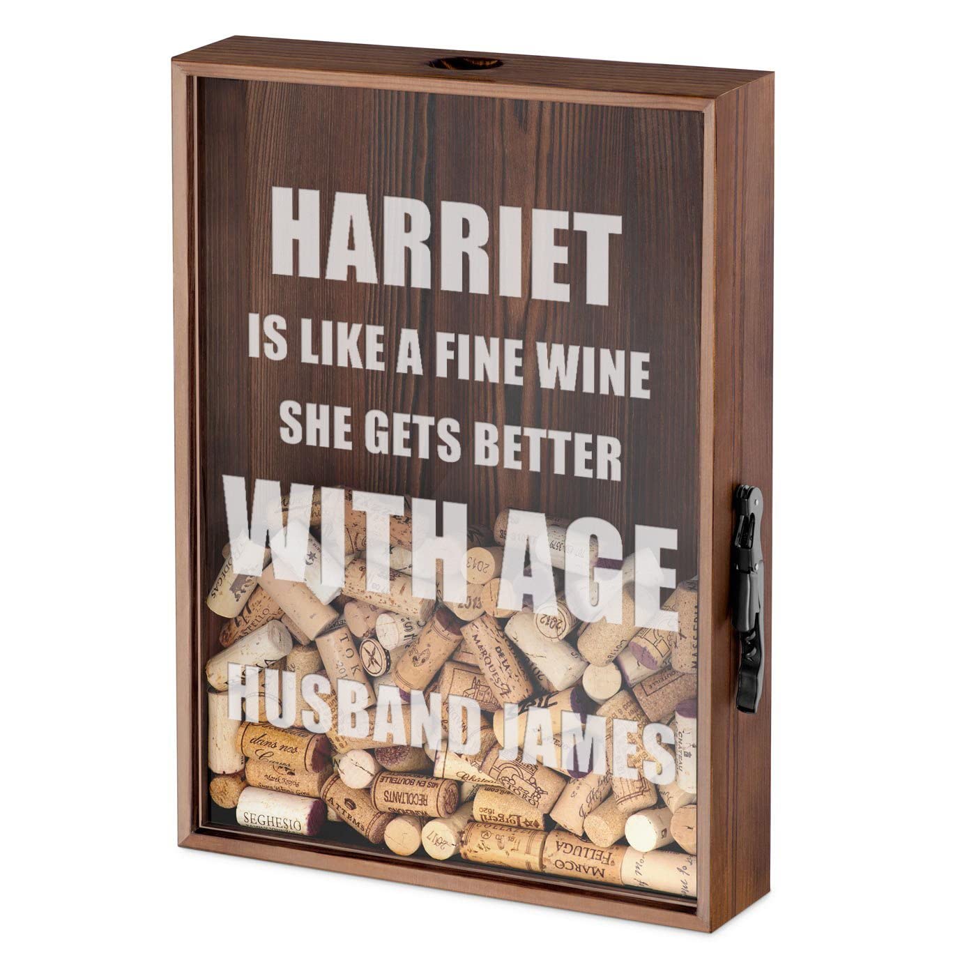 Maverton Cork Catcher with Engraving for Woman - Beer caps Collector - Wooden Box with a Transparent lid for her - Bottle Opener Attached - Personalised Birthday Gift - Age