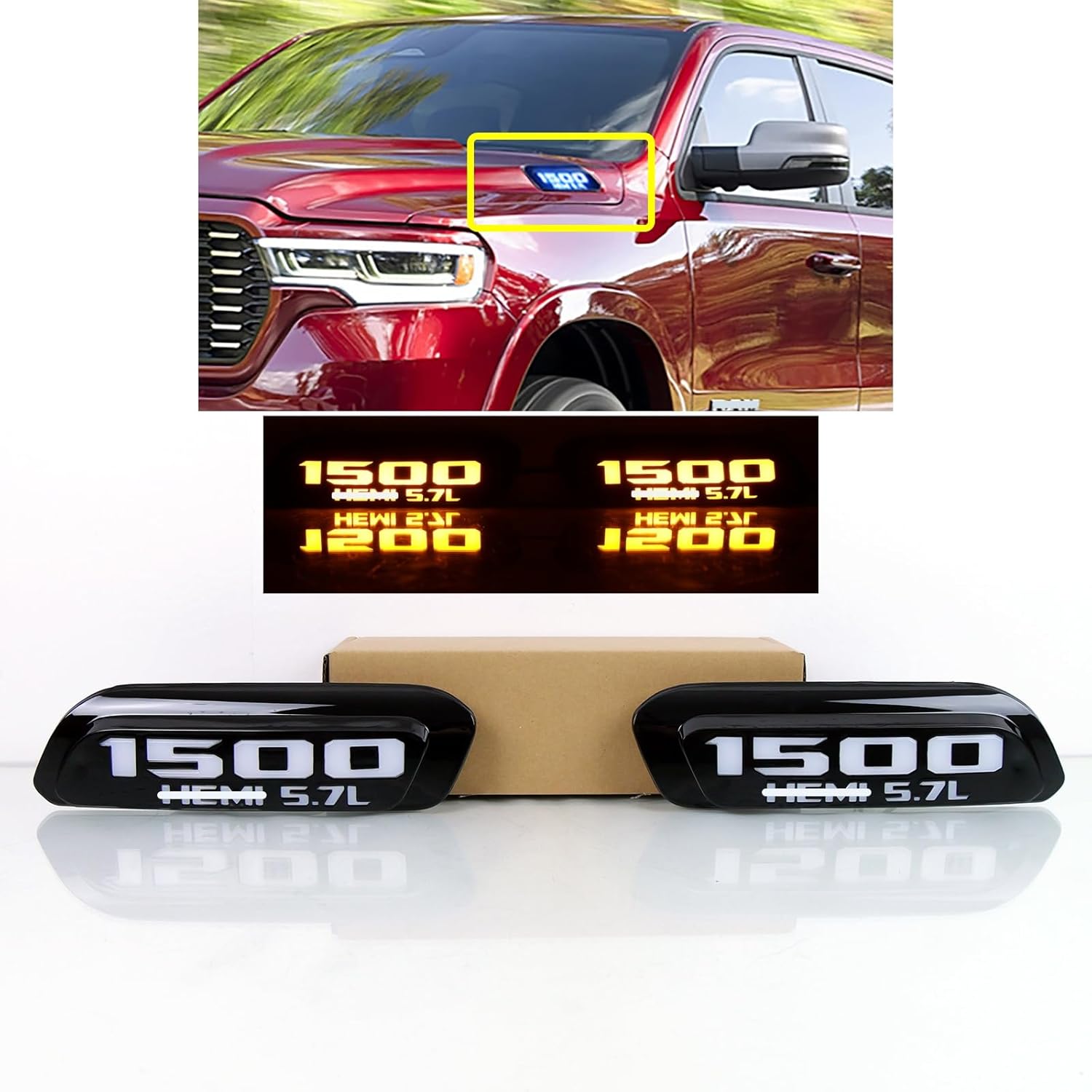 LED Side Marker Lights Assembly Compatible With 2019-2024 Dodge Ram 1500 HEMI 5.7L Fender Side Marker, Smoked Lens DRL With Turn Signal Light, Replace OEM Side Marker Light