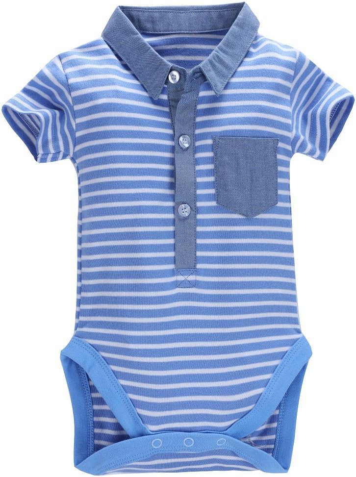 Baby Boys Polo Shirt Short Sleeve Bodysuit Formal Onesie (Blue, 18months)