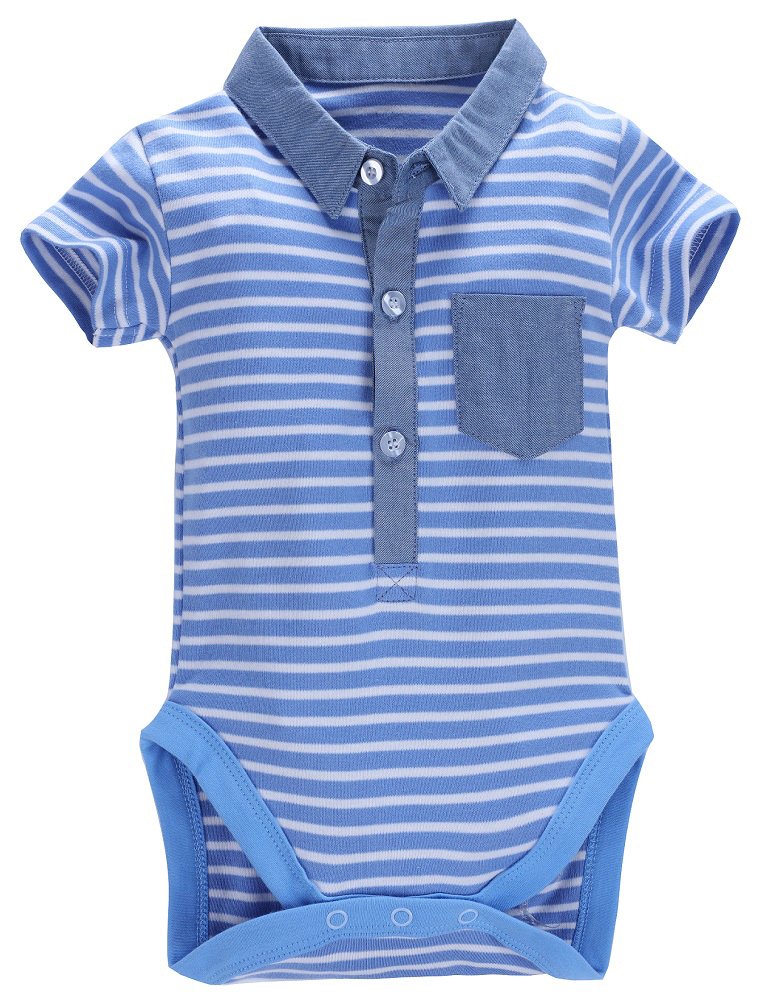 Baby Boys Polo Shirt Short Sleeve Bodysuit Formal Onesie (Blue, 18months)
