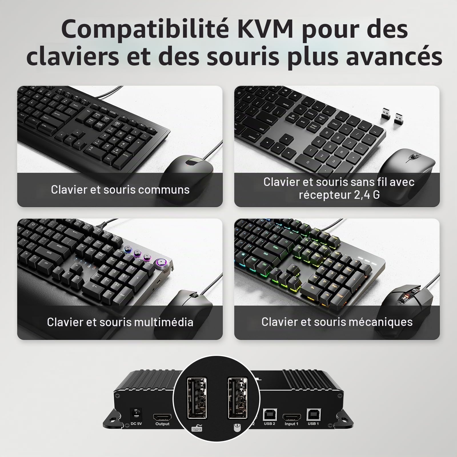 TESmart Commutateur KVM HDMI 2 Port 4K@60Hz KVM HDMI Switch HDCP 2.2 UltraHD YUV444 18 Gbps, Sortie Audio, HDR10, Dolby Vision, Dolby/DTS, 2 Ordinateurs sur 1 Moniteur/téléviseur