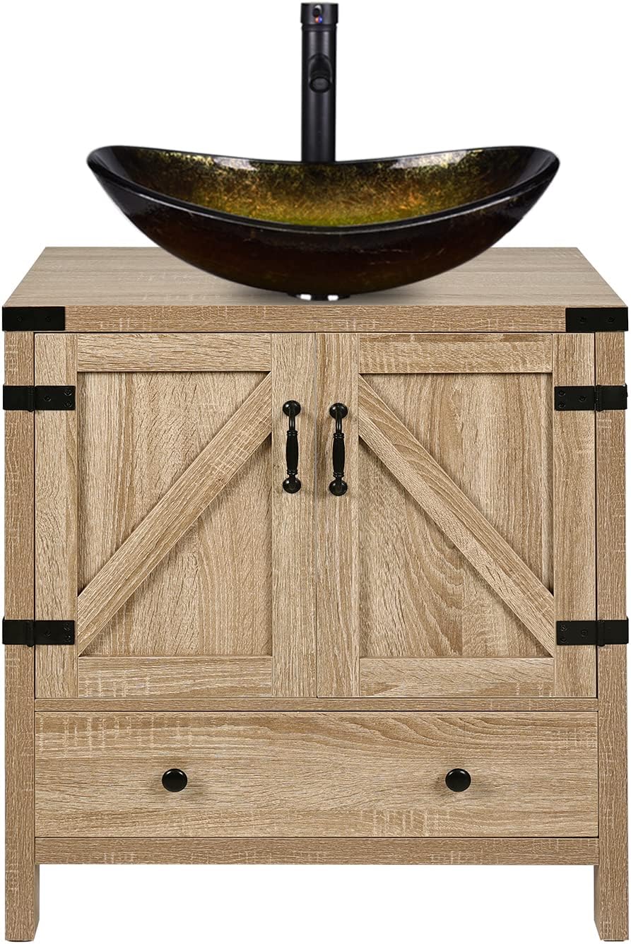 Puluomis 28-inch Bathroom Vanity, Modern Natural Color Wood Fixture ...