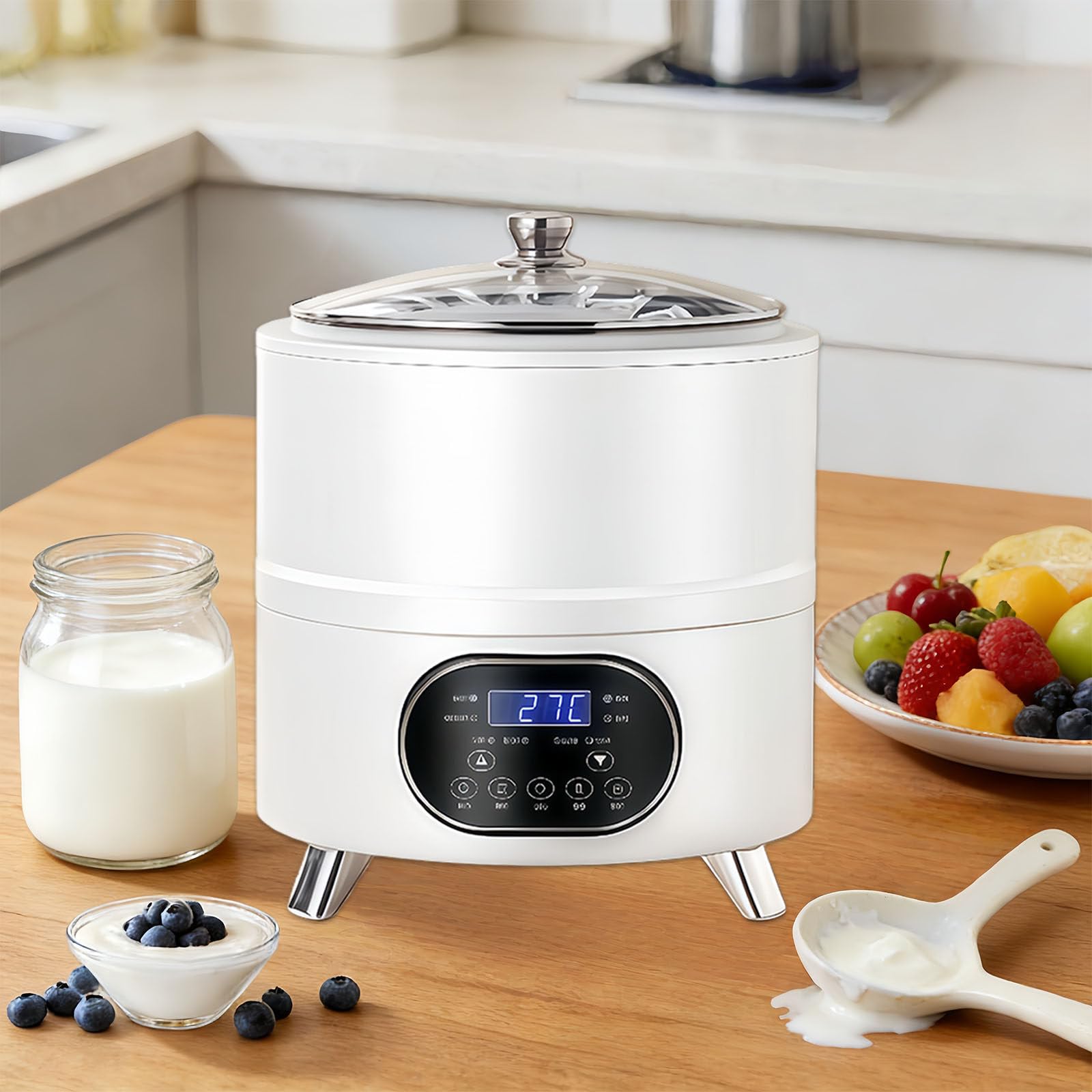XNXYSMKJ Yogurt Maker Machine with Digital Temperature Control,Large Capacity Stainless Steel Fermenter for Yogurt,Sourdough,for a Variety Of Delicious Textures (White 12L)