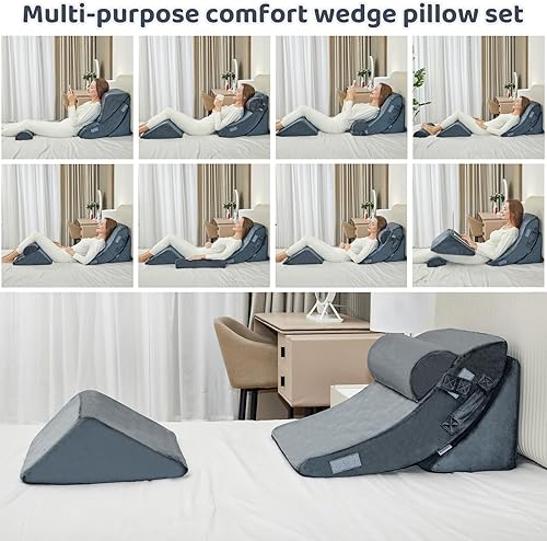 Miniatura 6 de 4 almohadas de cuña para dormir, almohada de cuña para aliviar el reflujo ácido, recuperación poscirugía del dolor de espalda y piernas, asiento