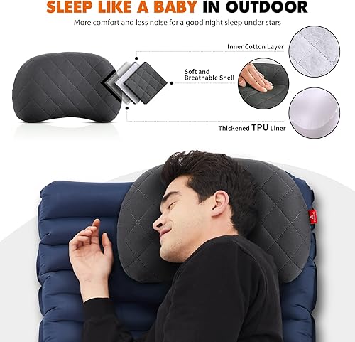 Miniatura 3 de Hikenture Colchoneta doble grande con 2 almohadas inflables para acampar, color gris