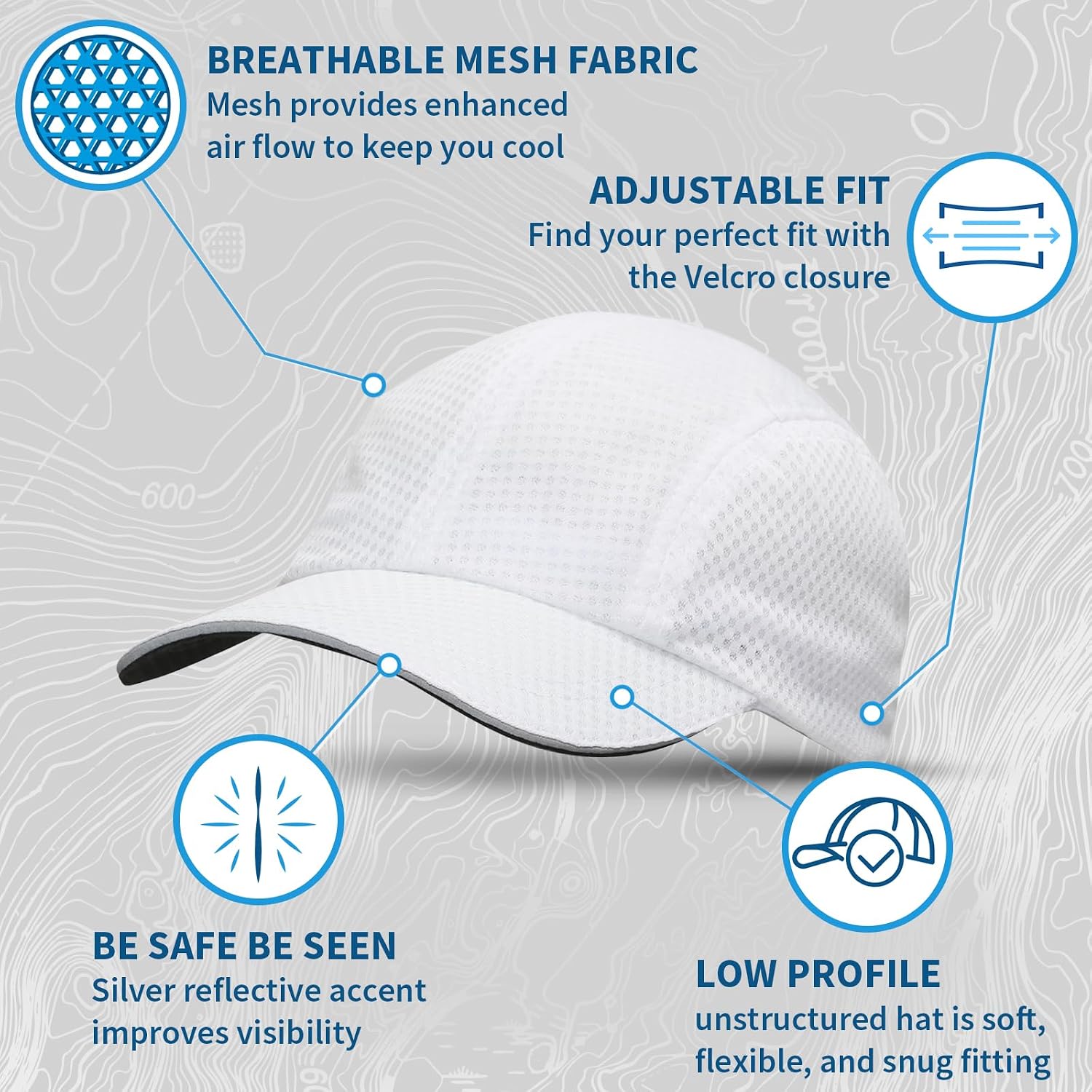 TrailHeads Women's Race Day Performance Running Cap, Lightweight & Quick Drying Mesh Sports Hat with Reflective Trim