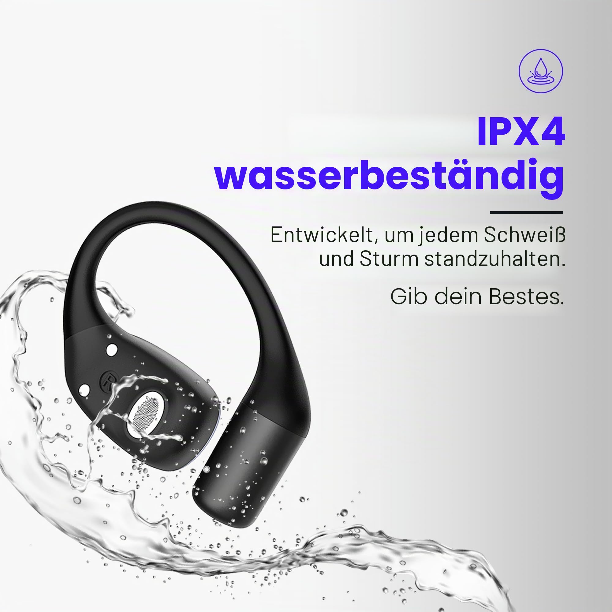 Raycon Essential Open Ear Earbuds - Open Ear Kopfhörer, Earbuds Wireless Bluetooth, Schweiß- & Wasserabweisende Ohrhörer, Laufkopfhörer mit ultraleichtem Design, 36 Stunden Akkulaufzeit (Schwarz)