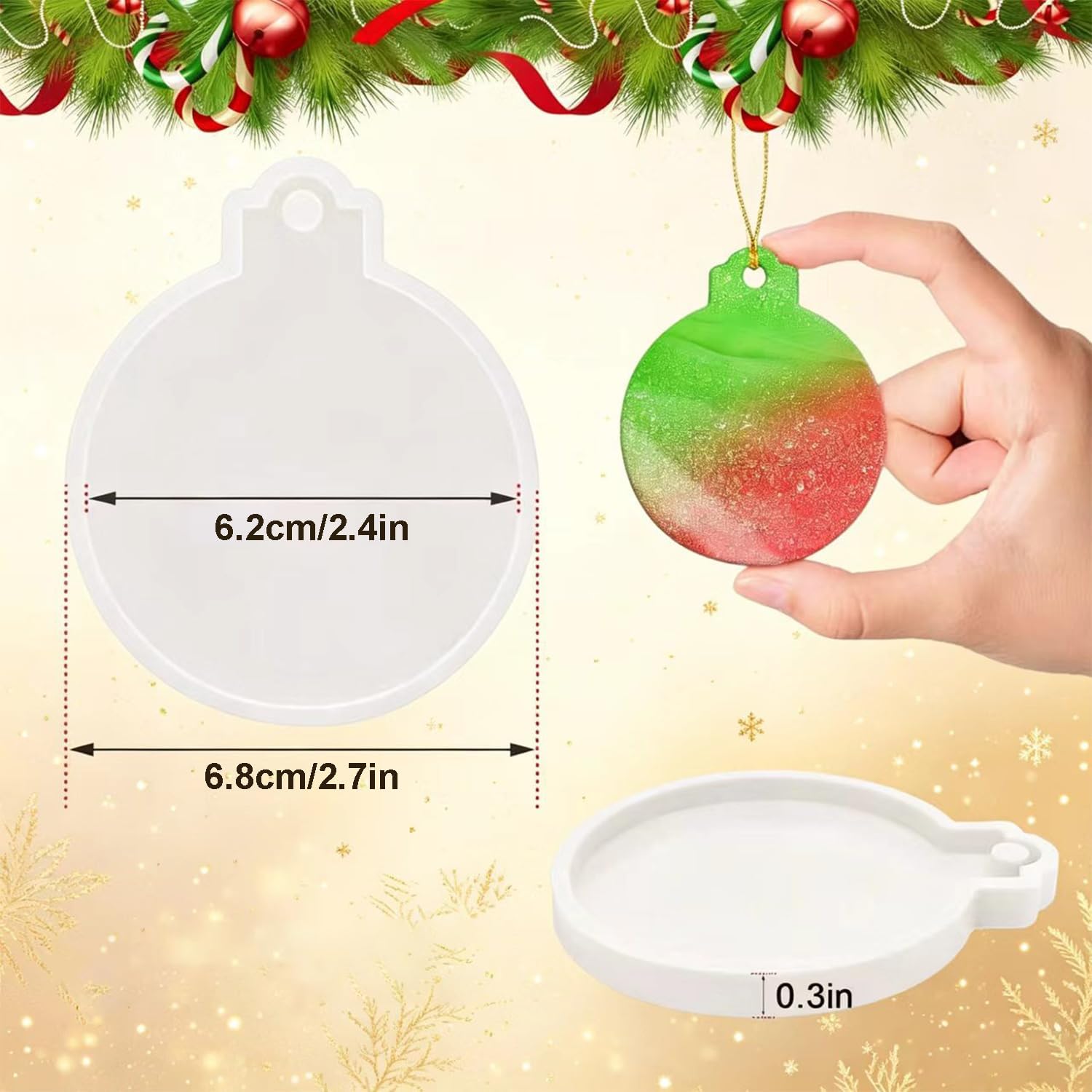 Silicone Christmas Resin Molds, 12-Piece Set DIY Clay Ornament Kit for Epoxy Crystal & Acrylic Decor, Resin Ornaments & Plaster Round Molds