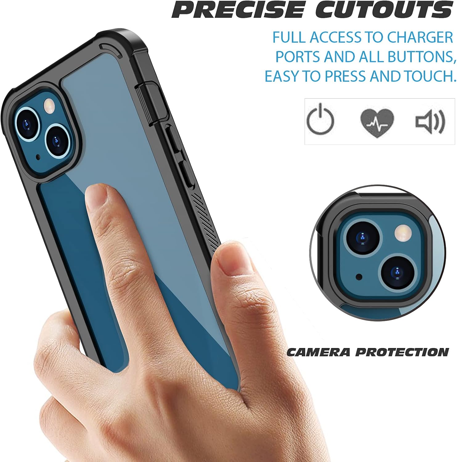 Pakoyi Designed for iPhone 13 Case, Clear Full Body Bumper Case with Built-in Screen Protector Slim Shockproof Dustproof Lightweight Cover Case for iPhone 13 6.1 Inch (Black)