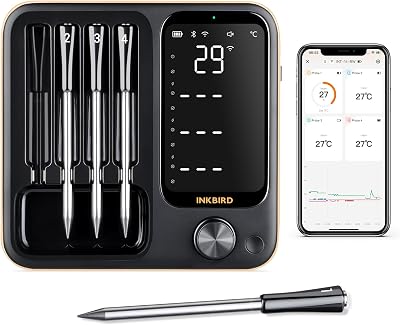 INKBIRD Bluetooth 5.4 Wireless Meat Thermometer, Unlimited WiFi Monitoring with 4 Precise Probes, LCD Display Base, IP67 Waterproof, Digital Food Thermometer for BBQ, Grill, Smoker, Oven, Kitchen