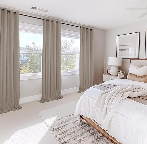 Vista 93 de Cortinas 100% opacas de 63 pulgadas de largo, lino texturizado, para dormitorio, cortinas con ojales para sala de estar, cortinas de tratamiento