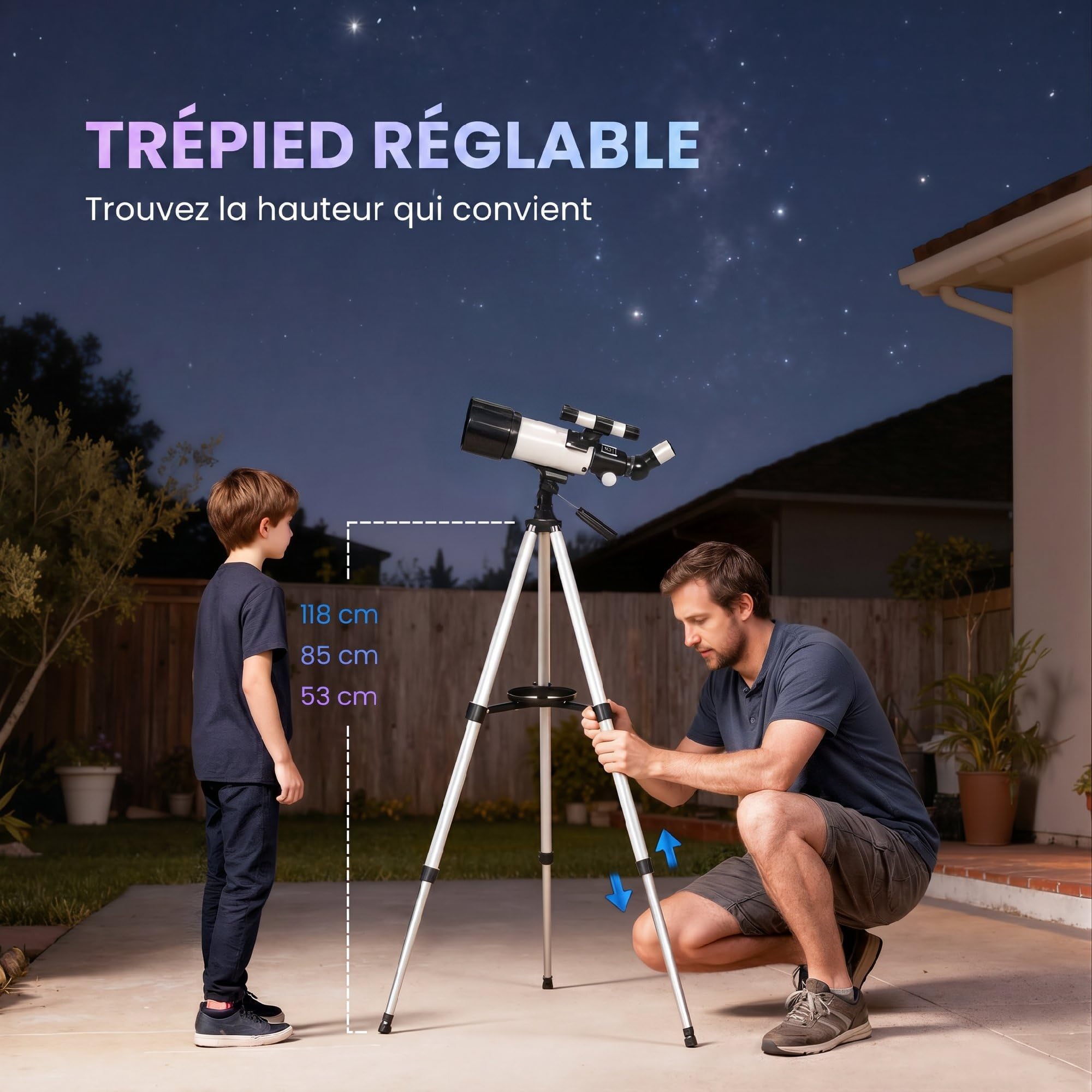 Outsunny Télescope Astronomique pour Adultes et Débutants 70 mm Blanc