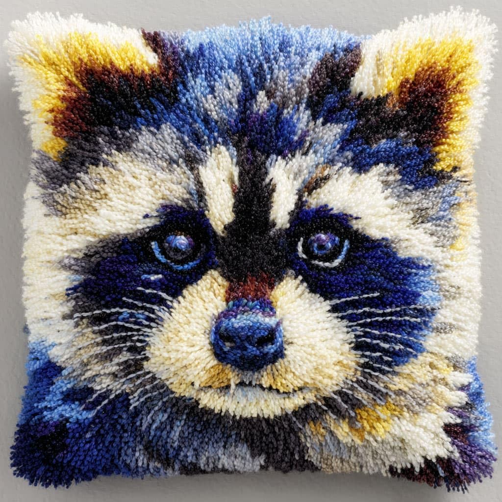 WallustrioaW DIY Latch Hook Cushion Kits,Animal Raccoon