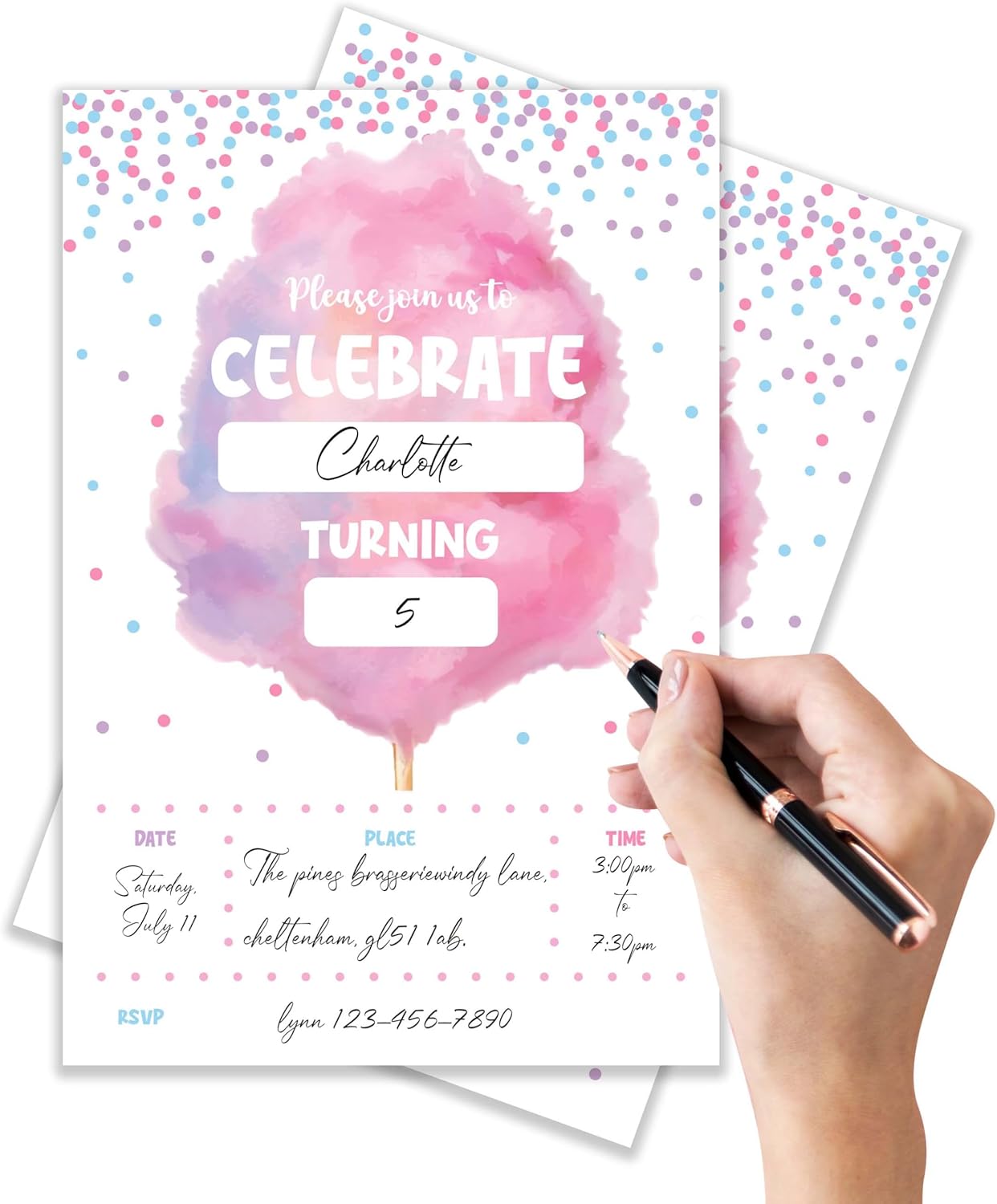 4x6 Cotton Candy Birthday Invitations, Cotton Candy Party Decorations Favors Supplies, Birthday Invitations Girl, 20 Cards with 20 Envelopes.(72) - Image 3