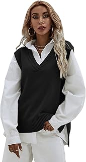 Sponsored Ad - SweatyRocks Women's Sleeveless V Neck Ribbed Knit Split Pullover Sweater Vest