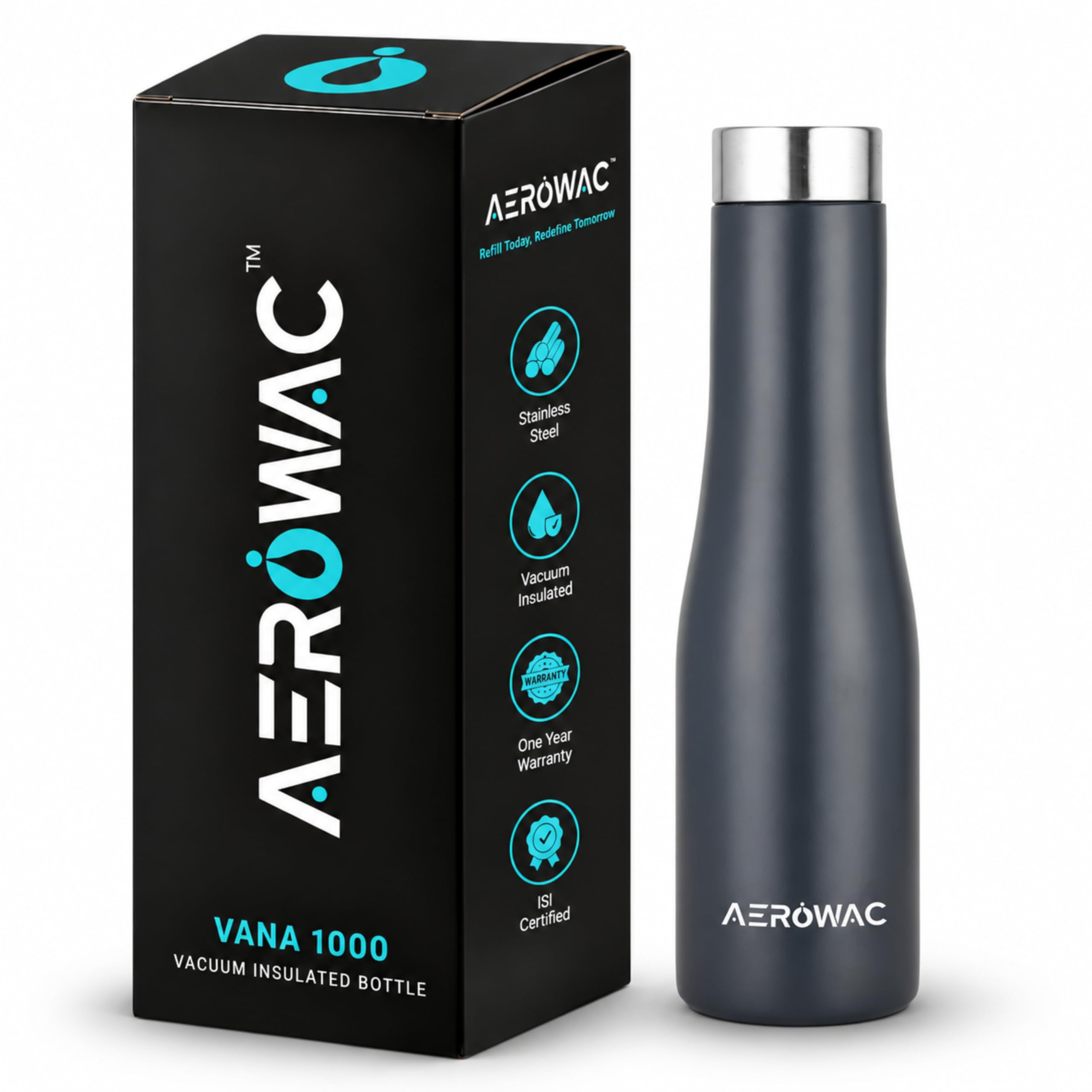 AEROWAC Stainless Steel Water Bottle - 1000ml -21