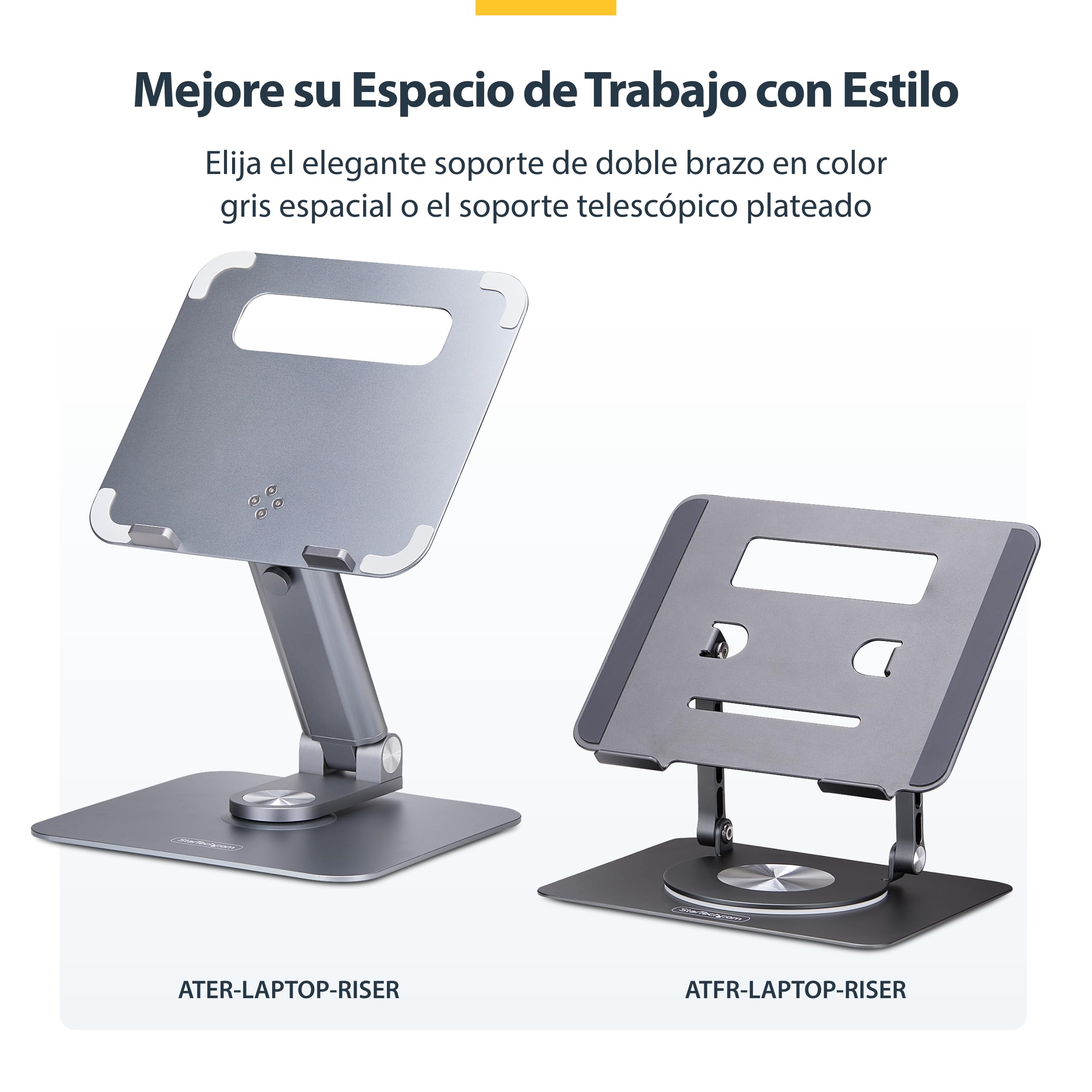 StarTech Soporte Telescópico para Portátil, Giratorio 360, Ajustable | Bandeja de aluminio ventilada, Plegable y ligero 1, 7kg, Base 23, 5x26cm