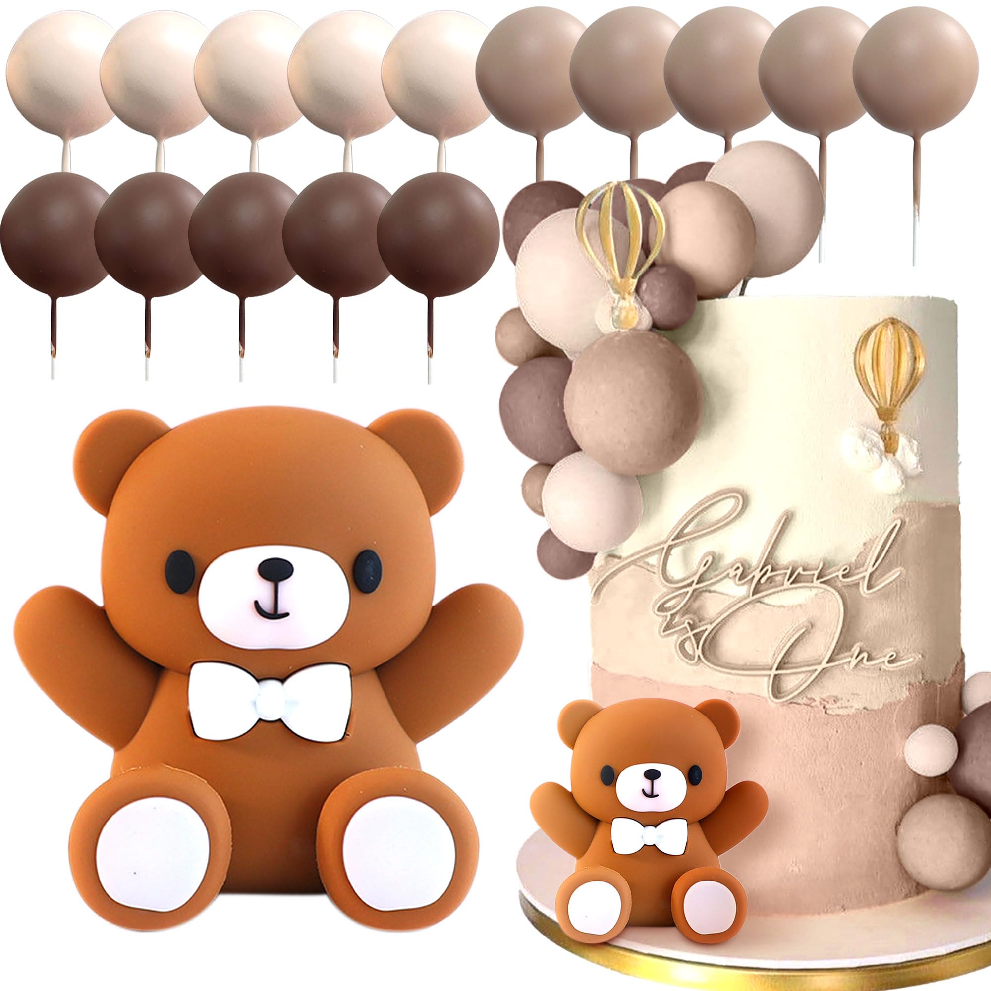 Boho Baby Shower Decoration Brown Bear Cake Topper Set – Boho-Themed ...