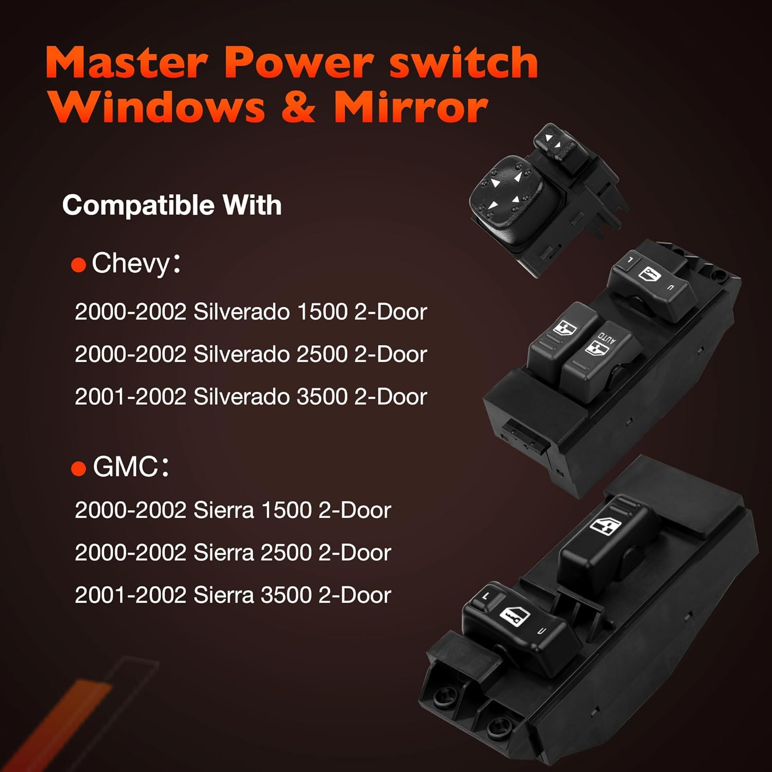 Power Window Switch Driver Side & Passenger Window & Door Lock & Mirror Switch | Fit for 2000-2002 Chevy Silverado GMC Sierra 1500 2500 3500 2-Door | Replaces# 19259957, 15045084, 15045085