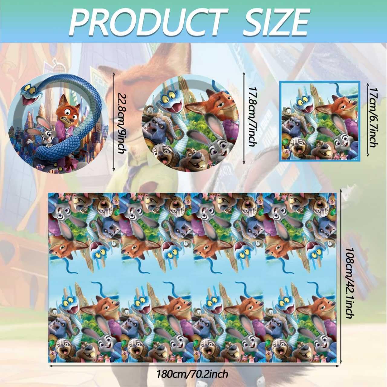 Zootopia2 Party Tableware, 20 Plates and 20 Napkins and Tablecloth 70.2'' x 42.1'' Zootopia Party Birthday Party Decorate Supplies - Image 2