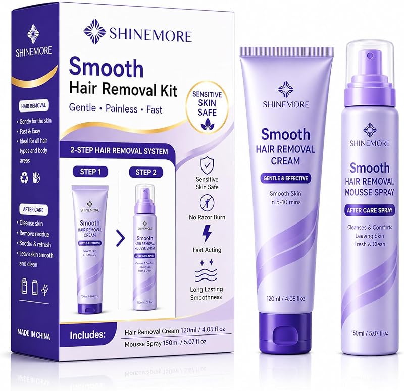 Kit de creme e spray depilatório ShineMore com espátula, 120 mL e 150 mL