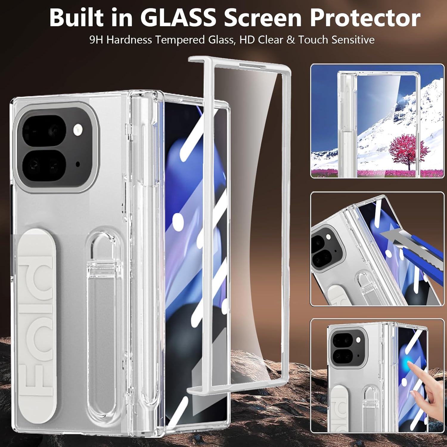 for Google Pixel 10 Pro Fold Case with S Pen Holder & Stylus, Hand Strap Phone Case with Kickstand, Hinge Protection, Screen Protector, Wrist Strap Cover for Google Pixel 10 Pro Fold Clear
