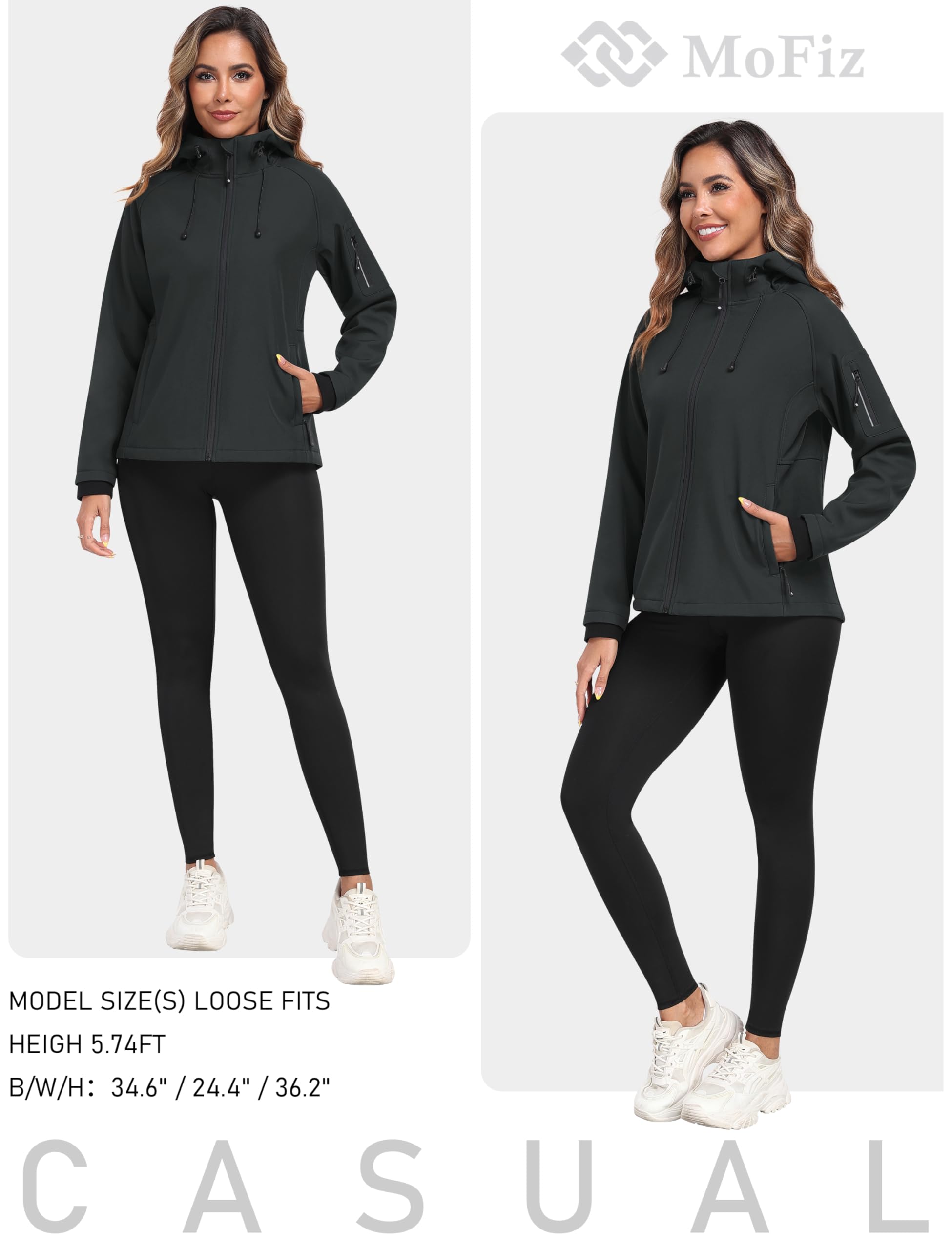 MoFiz Giacca softshell da donna con cappuccio, impermeabile leggera per corsa, ciclismo, escursionismo