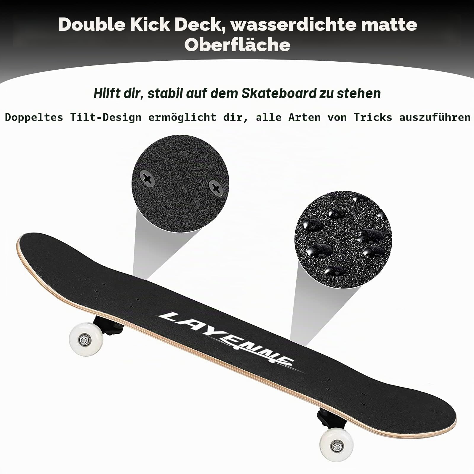 Skateboard Blitz, 31 x 8 Zoll,8-lagiges Ahornbrett, An beiden Enden symmetrisch geneigt,Geeignet für Jungen, Mädchen, Jugendliche, Straße, Erwachsene, Anfänger