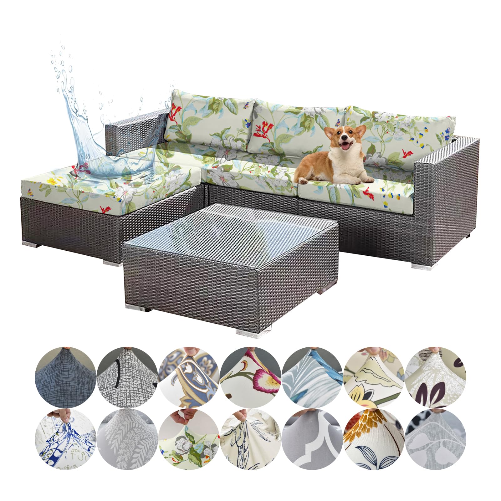 OREZAUQS 1/2/3 PCS Waterproof Rattan Cushion Covers, Replacement Outdoor Sofa Seat Cushion Cover, Elastic Garden Furniture Covers for Indoor Outdoor (M,(3 PCS))