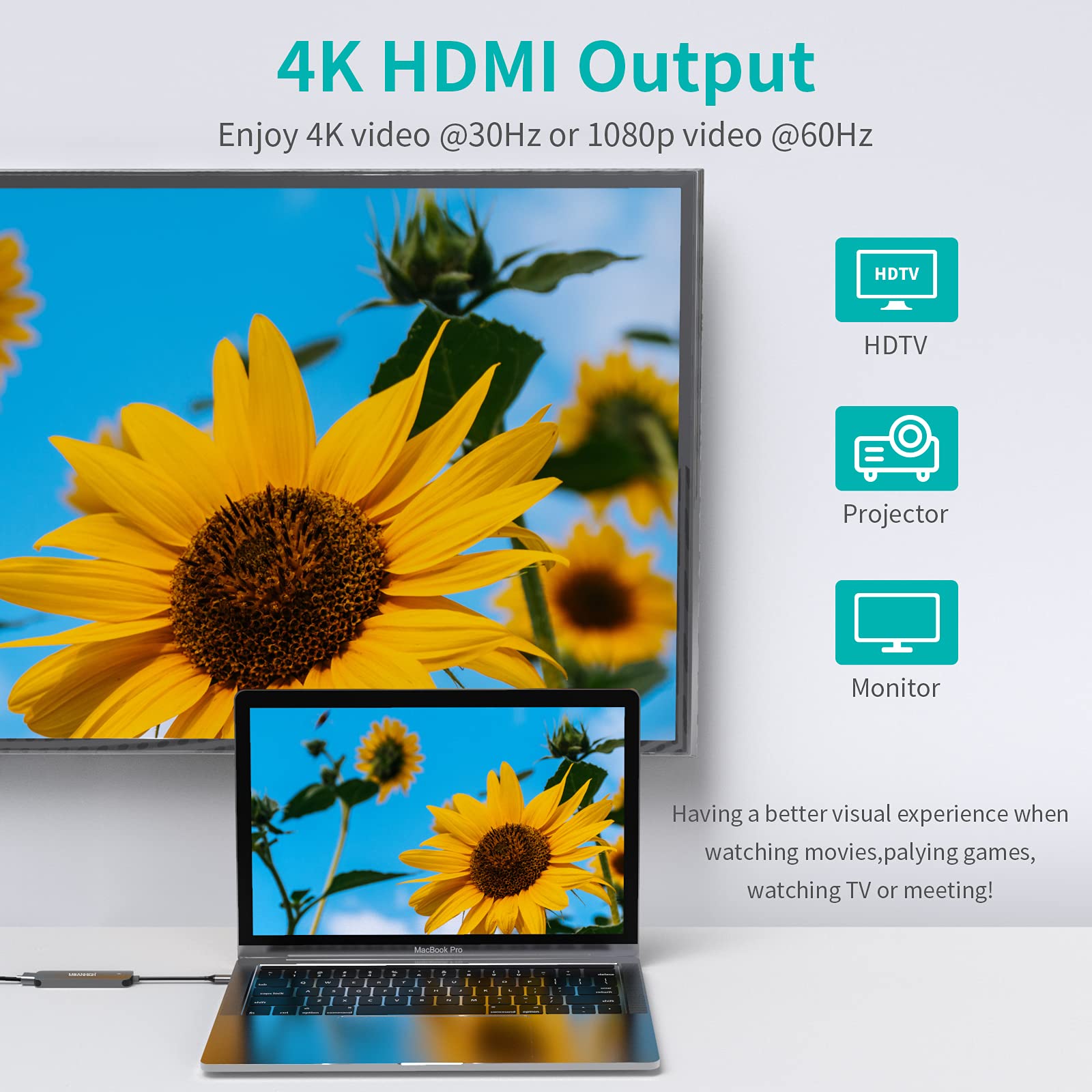 Hub USB C 3.0, adaptador de tipo C a USB 6 en 1, salida HDMI 4K, lector de tarjetas SD/TF, carga PD de 100 W, compatible con MacBook Pro Air, HP XPS y otros dispositivos tipo C