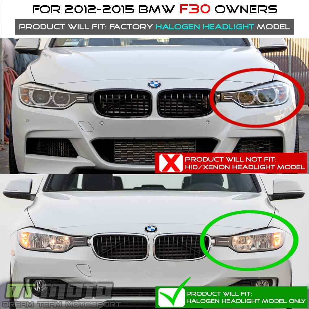 ACANII - For [Halogen Type] 2012-2015 BMW F30 320i 328i 335i Sedan DRL Tube Full LED Projector Headlights Headlamps Pair