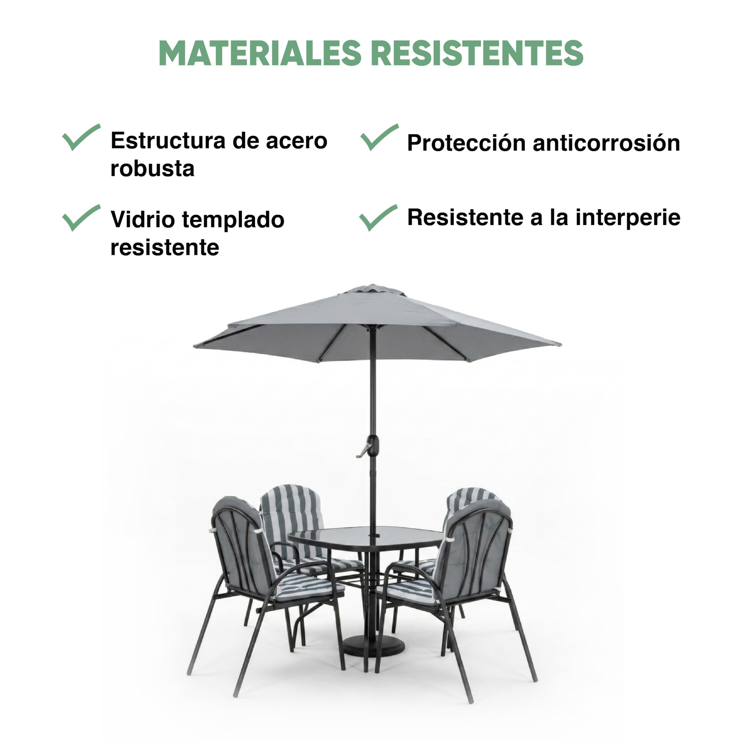 KG KITGARDEN Conjunto Balcón/Terraza, 1 mesa centro, 4 sillones y 1 parasol, Gris, Set Dakota