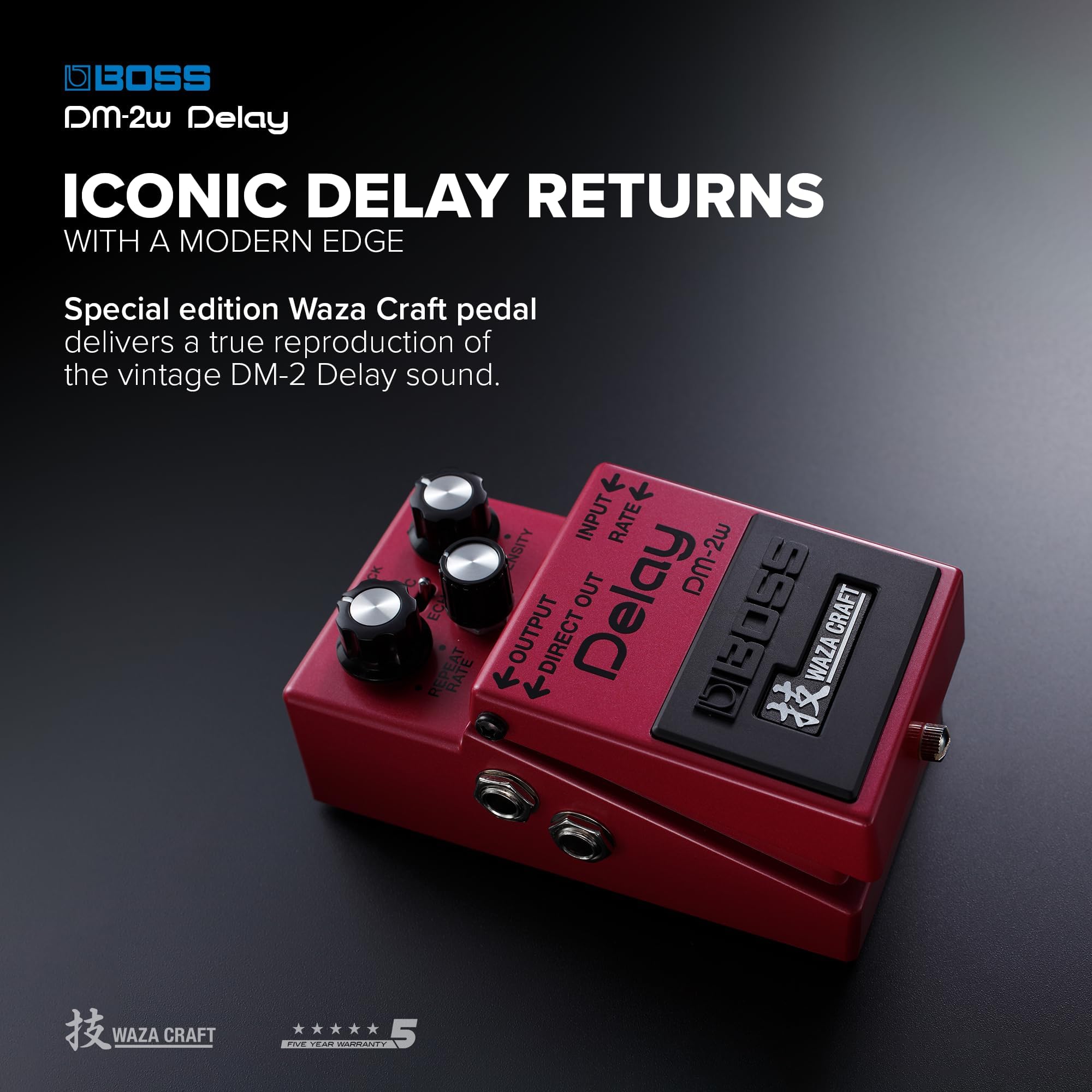 BOSS DM-2W Delay | Premium Waza Craft Guitar Effect Pedal with Analog Circuitry | True Reproduction of the Vintage BOSS DM-2 Delay | Standard & Custom Playing Modes | 5-Year Warranty